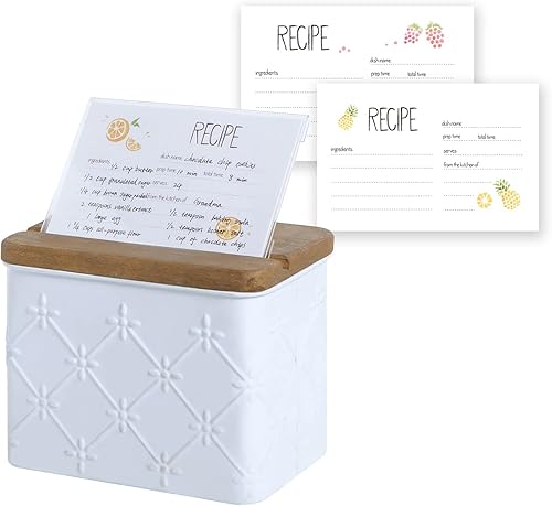 NIKKY HOME Caja de recetas con estampado floral y paquete de 52 tarjetas de recetas