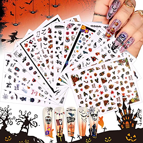 EBANKU Halloween Nagelsticker, 12 Stück Bat Ghost Spinnennetz Nail Art Sticker Nagel Abziehbilder für Kinder Mädchen…