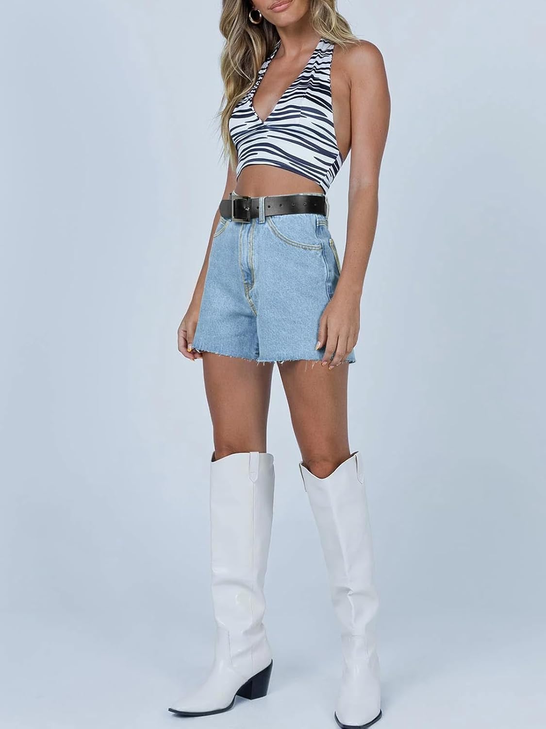 PLNOTME Womens Baggy Jean Shorts High Waisted Straight Leg Stretchy Raw Hem Mom Denim Shorts