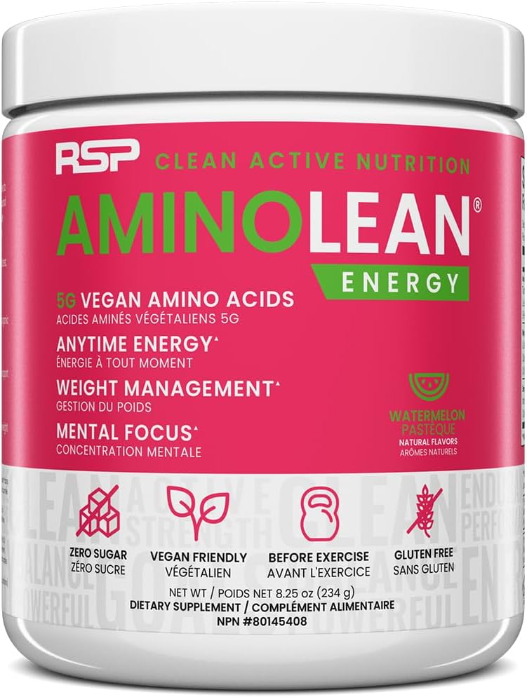 Rsp Nutrition RSP AminoLean - All-in-One Pre Workout, Amino Energy, Weight Management Supplement with Amino Acids, Complete Preworkout Energy for Men & Women, Watermelon, 30 Servings