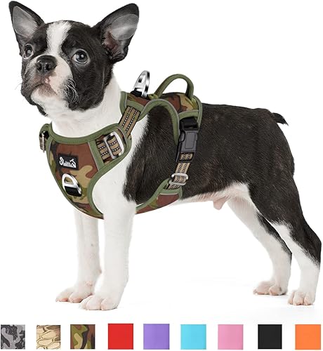 Miniatura 16 de SlowTon Arnés para perro sin tirones, arnés resistente sin estrangulamiento para mascotas, con 2 clips para la correa y mango vertical de fácil