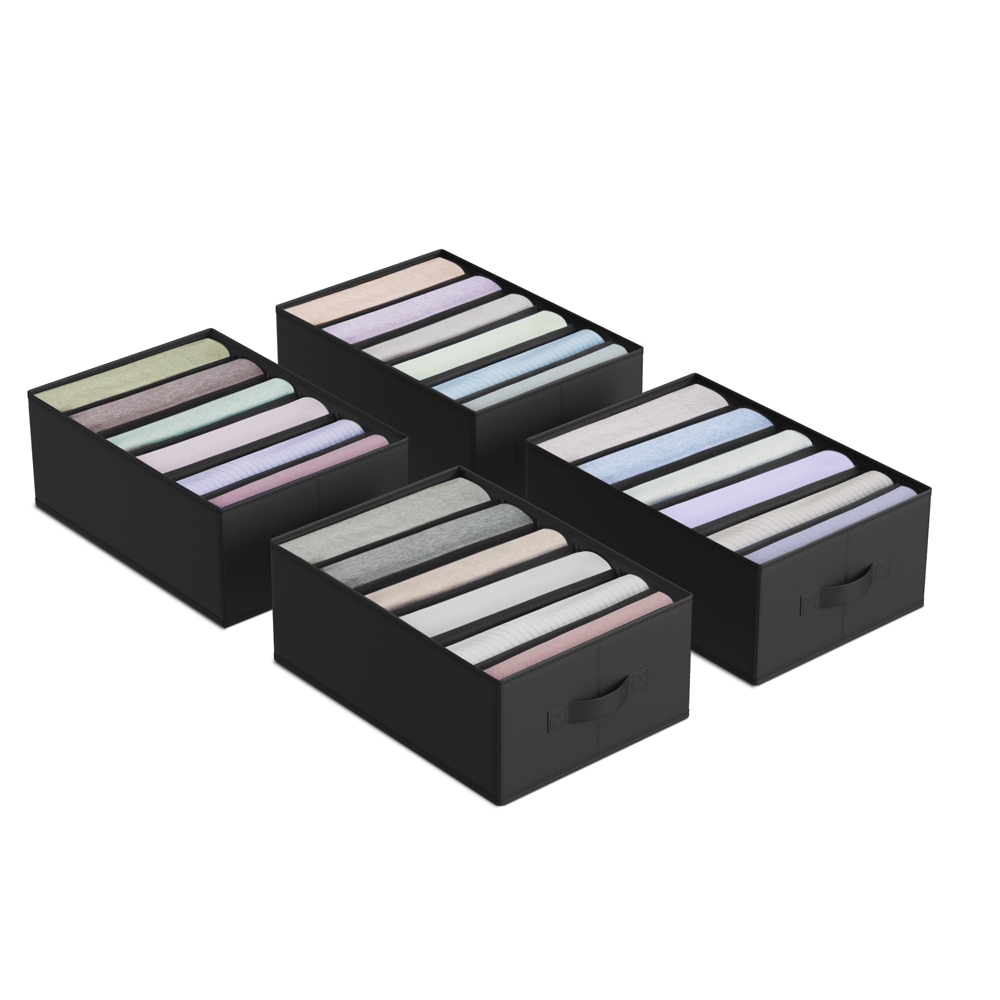 SONGMICS Kleiderschrank-Organizer 4er Set, Aufbewahrungsbox 6 Fächer, Schubladen-Ordnungssystem, Ordnungsboxen faltbar, 42 x 30 x 17 cm, für Hosen, Kleidung, tintenschwarz RUS009B04