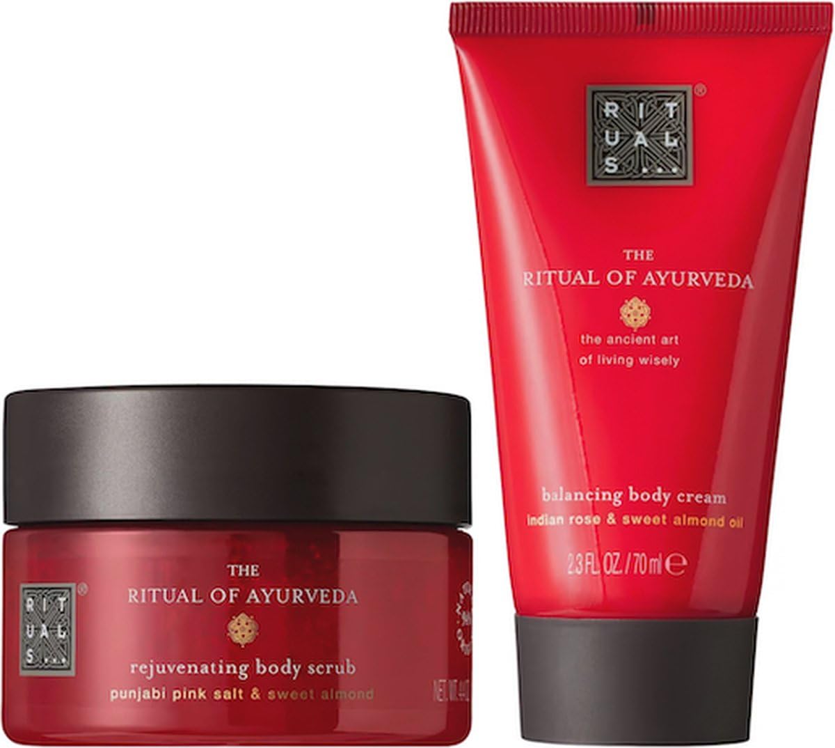 RITUALS Ayurveda Pink Salt Indian Rose Scrub 125g & Body Cream 70ml Mini Gift Set, Red - Image 2