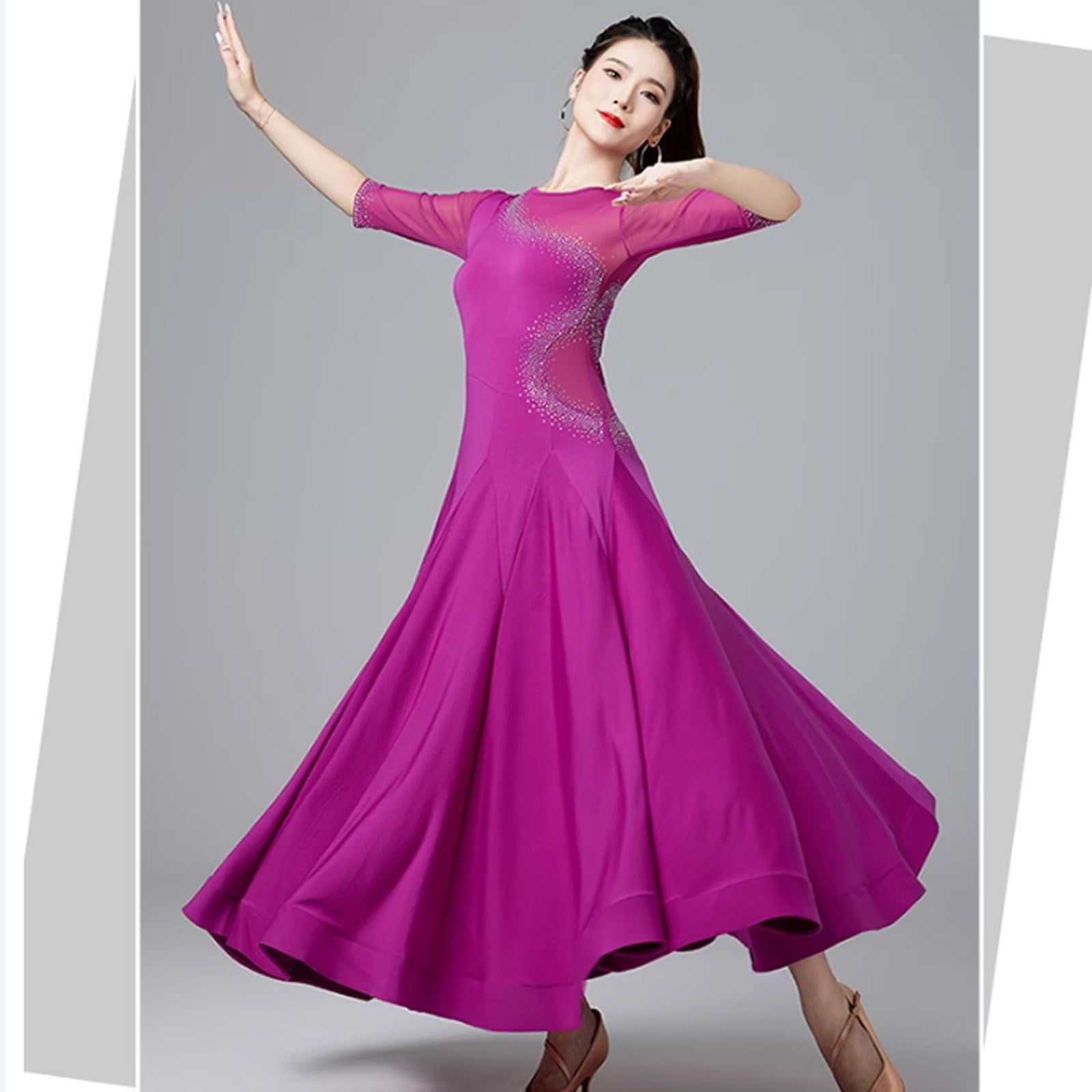 Walc Suknie do Występów dla Pań Spódnica do Zawodów Tańca Towarzyskiego Cyrkonie do Tańca w Standardzie Narodowym Średni Rękaw Flamenco Tango Ubrania do Tańca