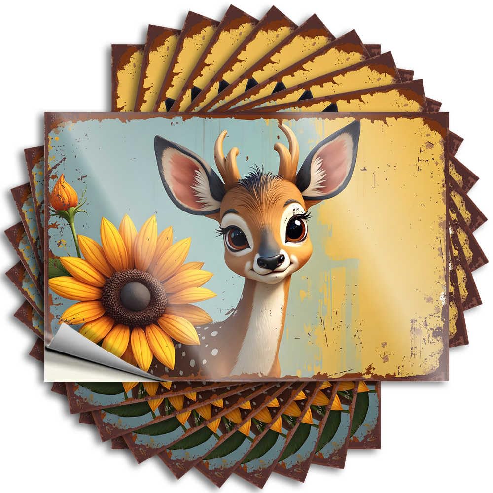 Tattoo Stuff Birthday Book Garage Whimsical Deer with Sunflower: A Vibrant Nature Poster - Scratch Resistant Stickers(6X9CM)