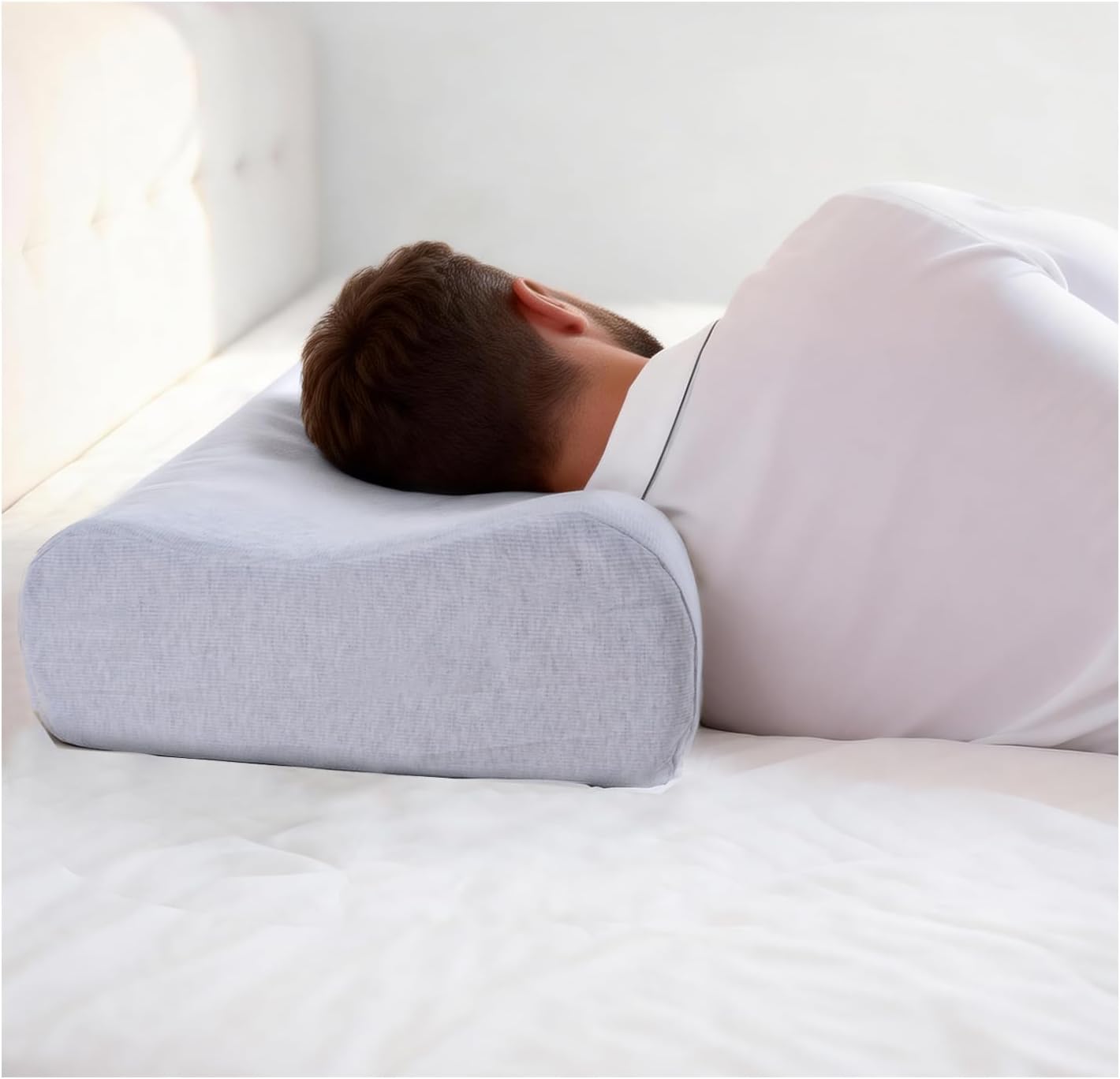 Cervical Neck Pillow for Pain Relief - Ergonomic Nature Latex Foam Contour Pillows for Side, Back Sleepers, Medium Firm Pillow for Neck Support with Breathable Cover(3.9"/4.7")