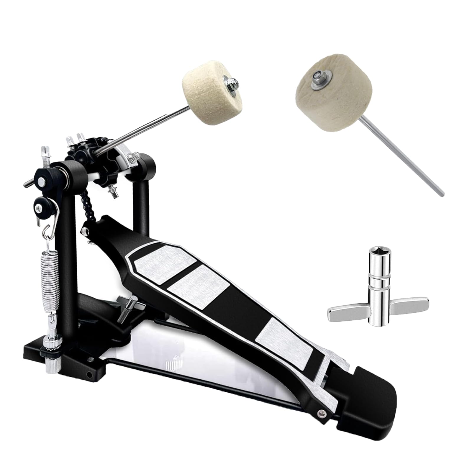 Bass Drum Pedal,Double Bass Drum Pedal Mount Double Chain Drive Foot Percussion Hardware Kick Drum Kit Pedals Step on Hammer Adj. Beater Head Bass Pedal for Drum Set (Single)