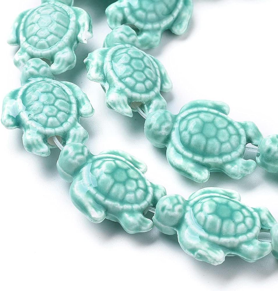 LiQunSweet 20 pcs Mixed Colors Tortoise Theme Handmade Ceramic Porcelain Beads Sea Turtle Ocean Animal Beads for Jewelry Making Bracelet Necklace Earrings DIY Crafts