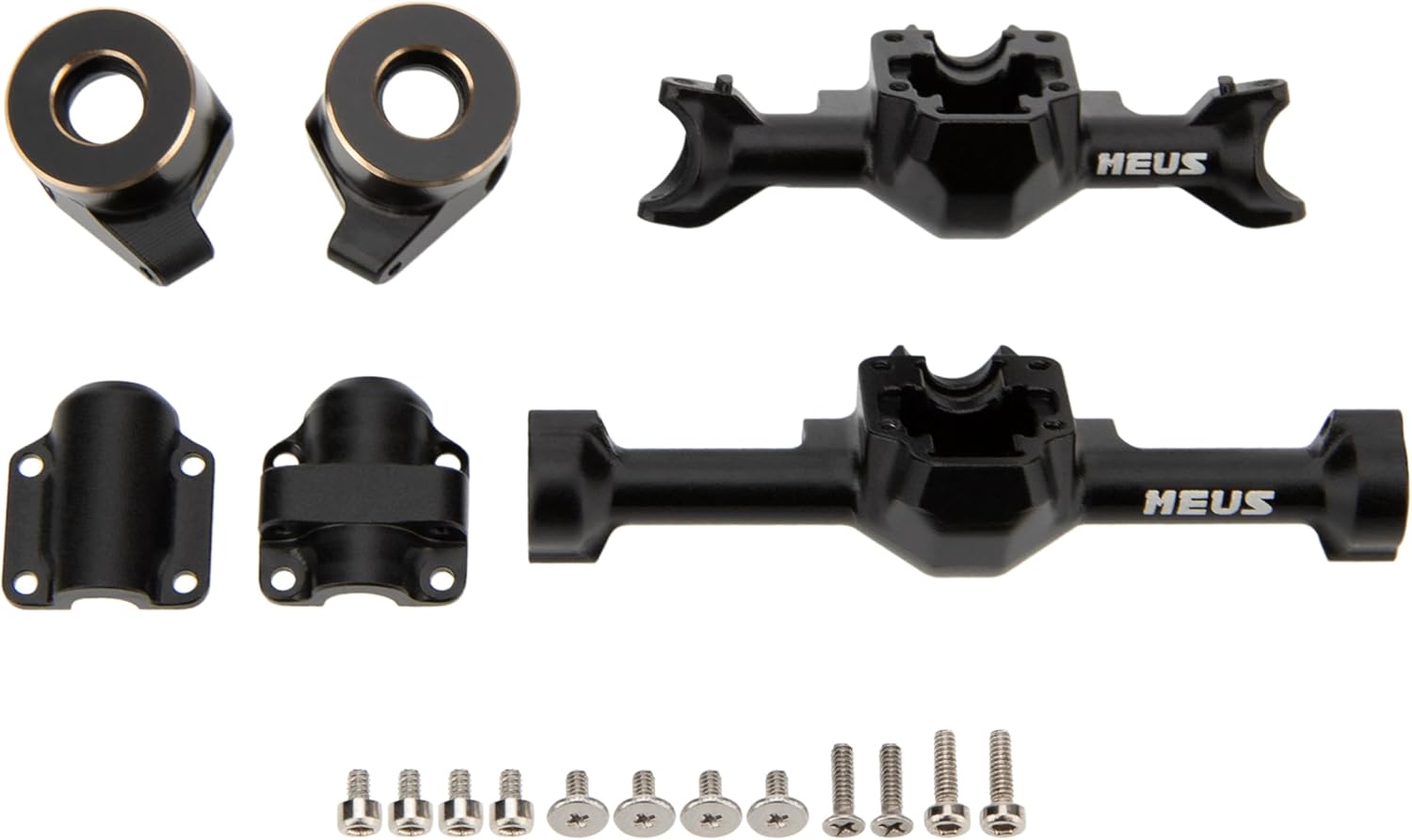MEUS Racing SCX30 Axle Housing with Diff Covers and Steering Knuckles for 1/30 Axial SCX30 RC Crawler Upgrades (Black)