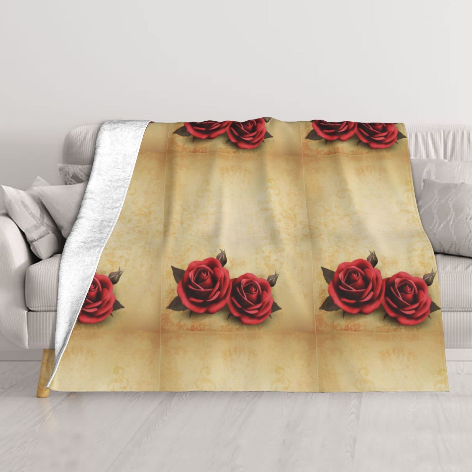 Couverture en peluche rose vintage 203x152 cm pour lit et canapé