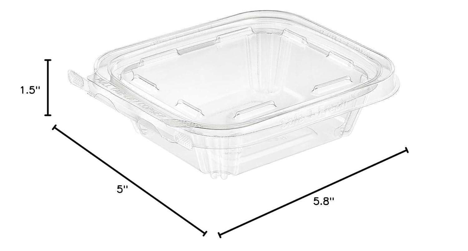 8 oz CLEAR HINGED AIR-TIGHT SEAL TAMPER-EVIDENT CONTAINER W/LID 60 COUNT (60, 8 oz)
