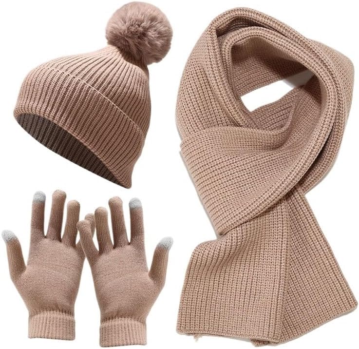 Autumn/Winter Women's Knitted Hat, Scarf, and Glove Set Thickened Warm Wool Ball Accessories for Outdoor Comfort