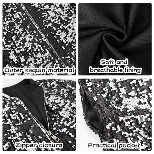 LOLANTA Girls Sequin Jacket, Long Sleeve Kids Bomber Coats with Pockets, Spring Fall Outfits for 4-15 Years4