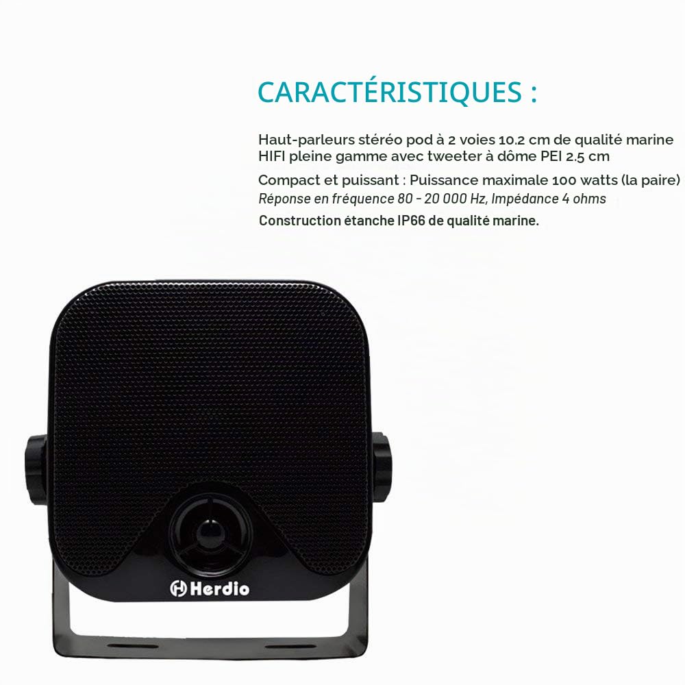 Herdio 100 W 4"Haut-parleurs externes Système stéréo Marin étanche pour Bateau, Restaurant, Magasin, Jardin, Camping-Car, Camion ATV UTV Moto. (Vendu par Paire)