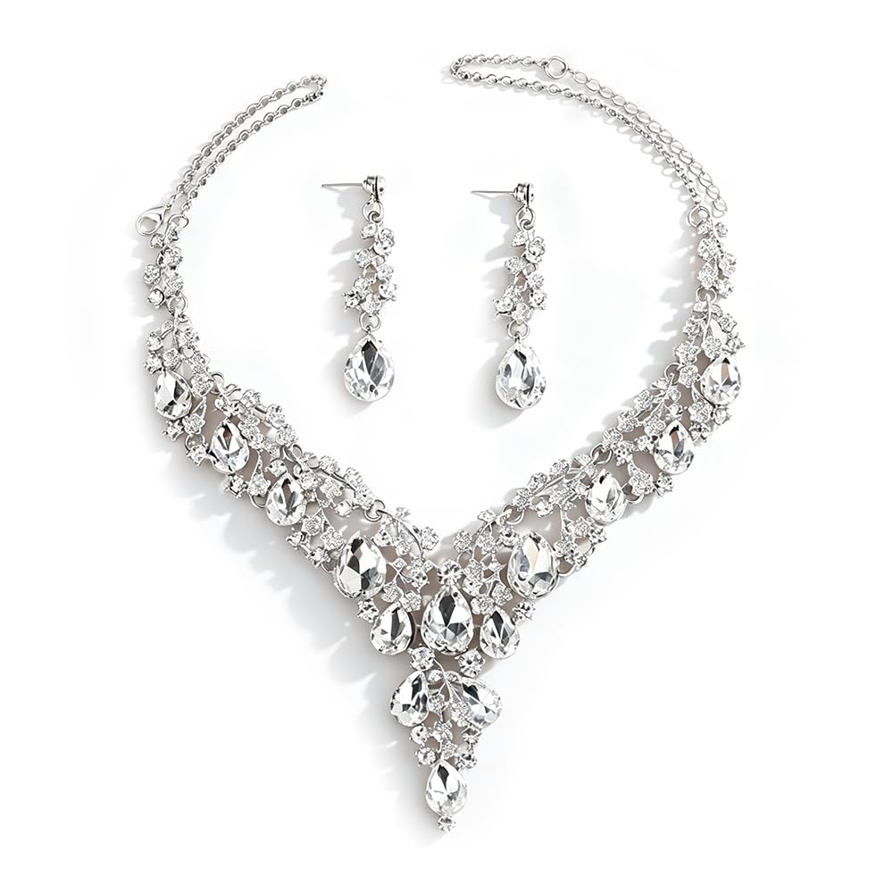Juego de gargantillas y aretes de lágrima vintage para mujer 7