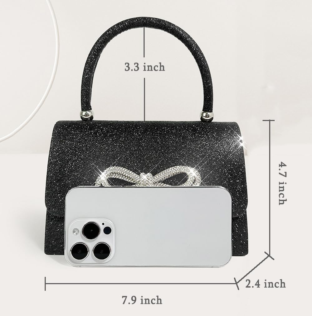 Trisapu Womens Evening Bag Sparkly Bow Clutch Purse Wedding Party Purses Glitter Rhinestone Cocktail Prom Handbags: Black-s