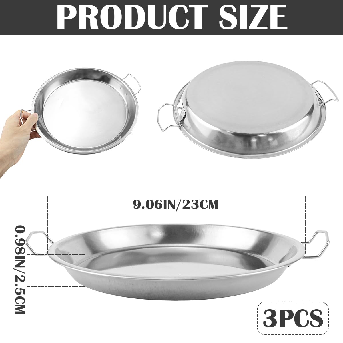 3Pcs 9 Inch Stainless Steel Steaming Tray Cold Noodle Plate Steamed Rice Tray Chinese Liangpi Steamer Pan Round Dinner Plate Fruit Serving Dish?Silver?
