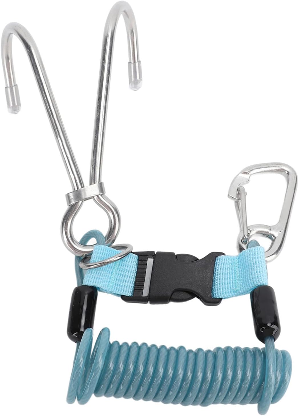 Scuba Diving Lanyard, Stainless Steel Spring Coiled Camera Lanyard Spring Coiled Diving Hook Double End Clip Diving Hook for Cameras