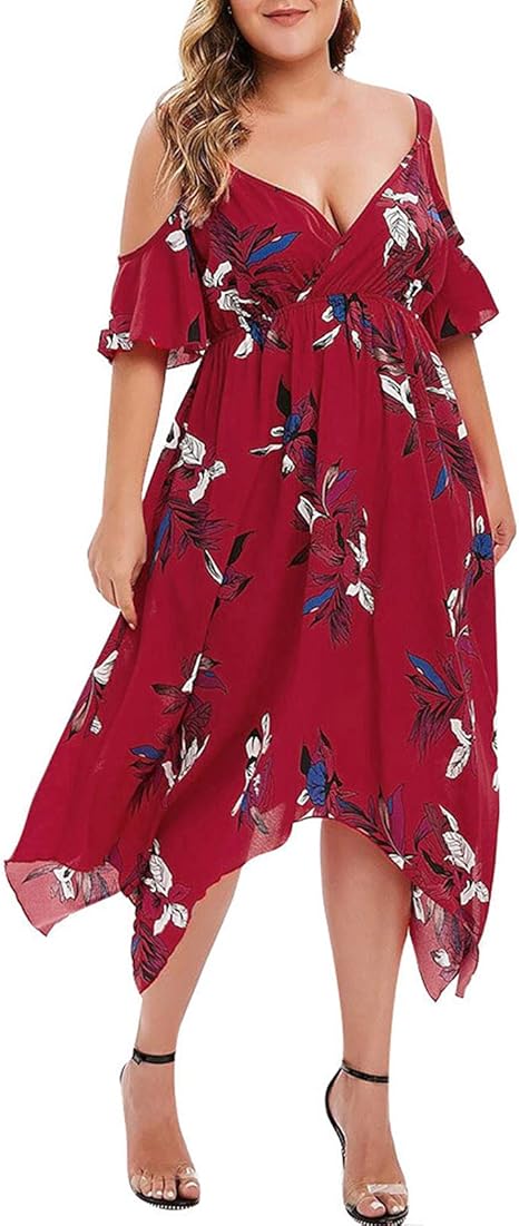 AMhomely Women Dress Sale Clearance Plus Size Ladies Sexy V-Neck Buttocks Draw Back Short Sleeve Dress Party Elegant UK Size