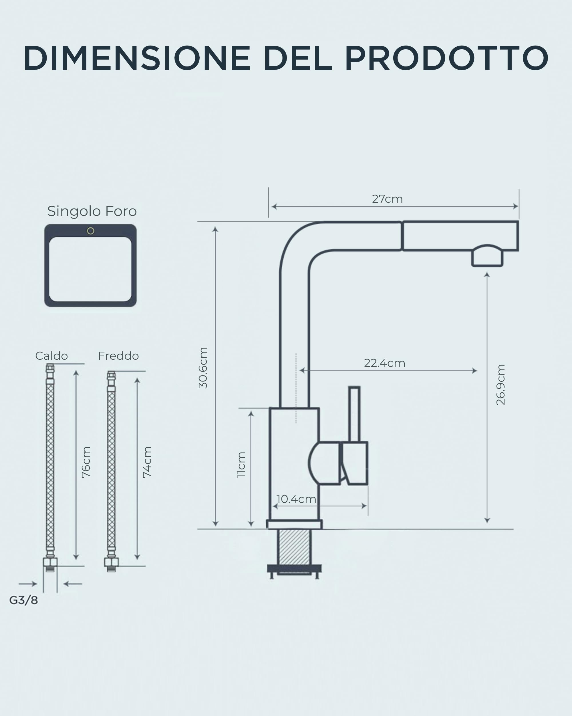 FORIOUS Rubinetto Lavello Cucina, Miscelatore Cucina con Doccetta Estraibile, 2 Tipi di getto e Girevole a 360°, A forma di L Acciaio Inox Maniglia Singola Rubinetto Miscelatore