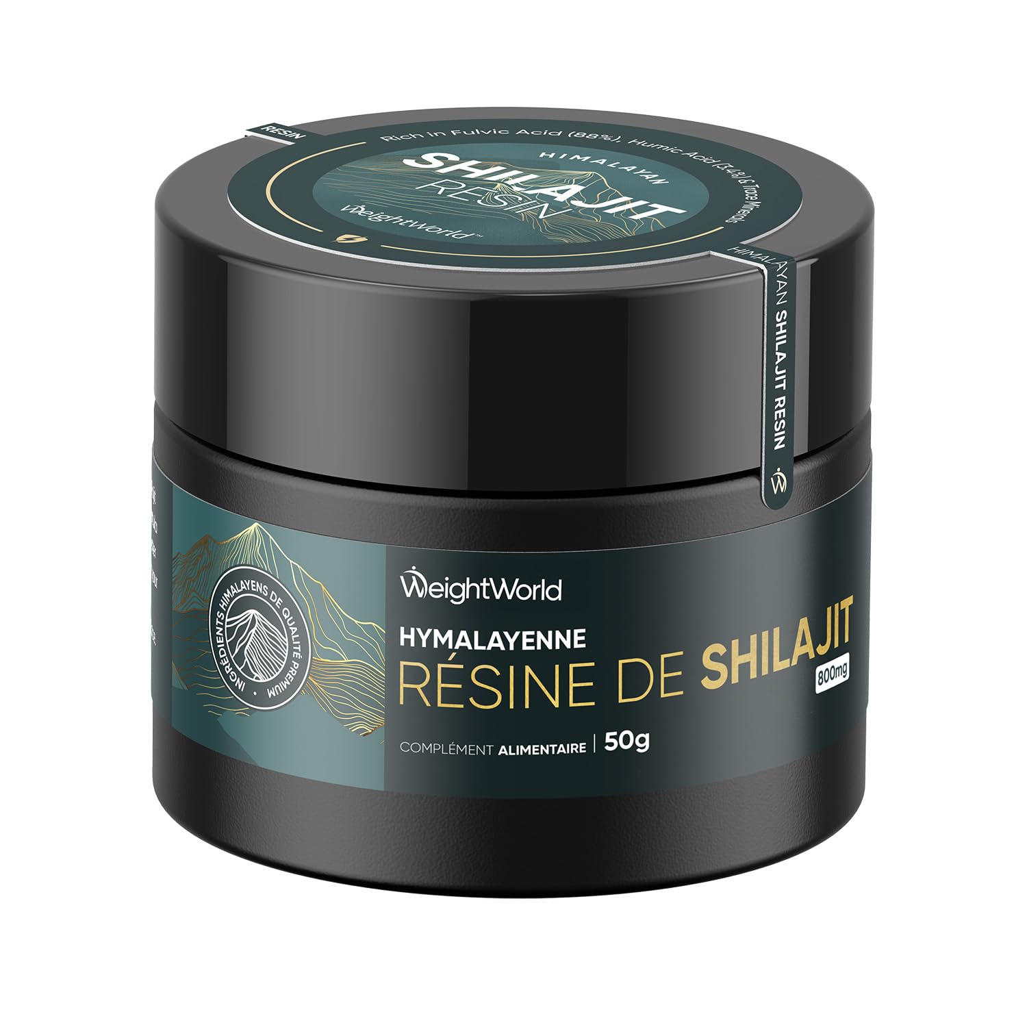 Résine de Shilajit 50g – Shilajit Himalaya Enrichie en Ashwagandha, Curcuma, Musli Noir, Source de +85 Oligo-Éléments – Complexe Ayurvédique – 62 Portions – Acide Fulvique (88%), Acide Humique (3,4%)