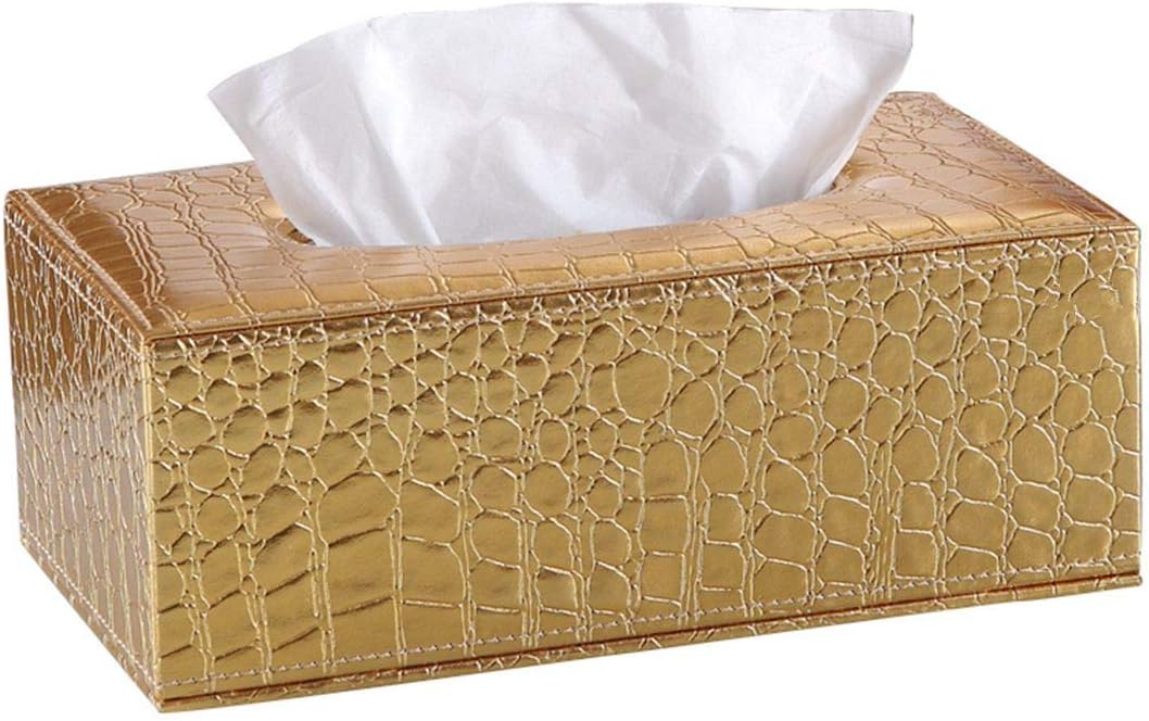 S Forever Square Roll Tissue Box Holders Faux Leather Rectangular Tissue Box Cover (Rectangular Gold)
