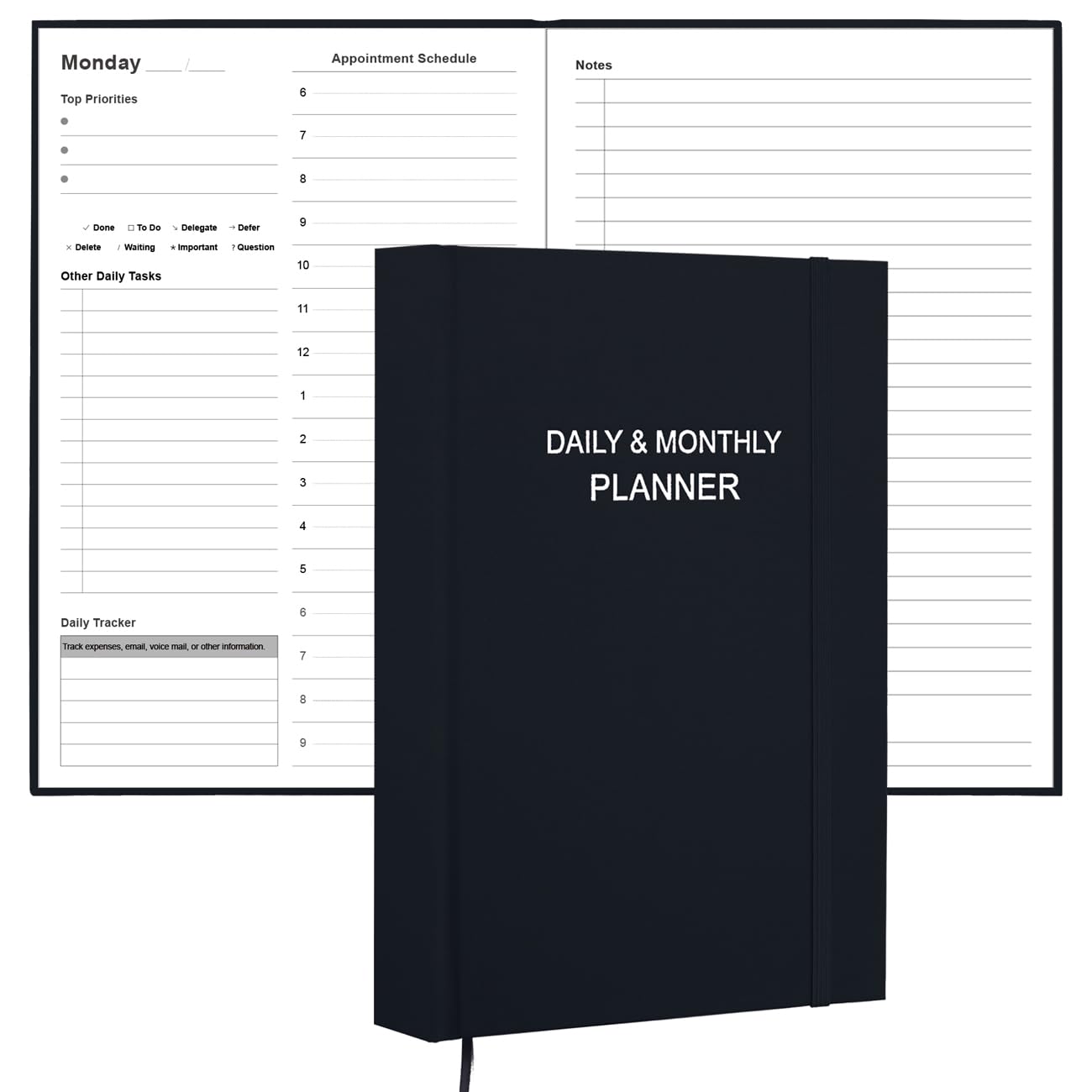 Daily & Monthly Planner for 2026 or Anytime - ADHD Planner Two Pages Per Day, Daily Planner Undated to Increase Focus, Eliminate Overwhelm, Achieve