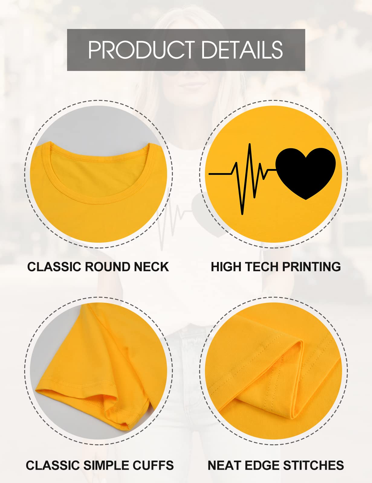 heekpek Maglietta Manica Corta Donna Amore T-Shirt Cotone Maglietta Elegante Donna Casual T-Shirt Estiva con Girocollo Modello Vintage ModaT-Shirt Manica Corta Camicia