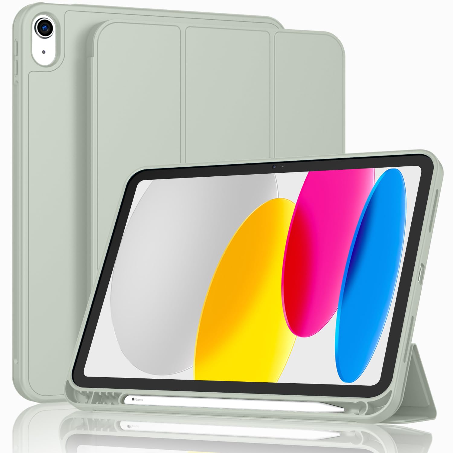 ToaPoia Case for iPad (A16) 11 Inch 2025/iPad 10th Generation 10.9 Inch 2022, Slim Trifold Stand Protective Cover with Pencil Holder and Soft TPU Back,Support Auto Sleep/Wake (Sega Green)