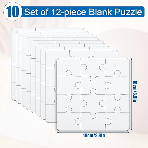 Miniatura 2 de 10 hojas de rompecabezas en blanco para niños, rompecabezas en blanco de 3.9 x 3.9 pulgadas, rompecabezas en blanco de 12 piezas, rompecabezas