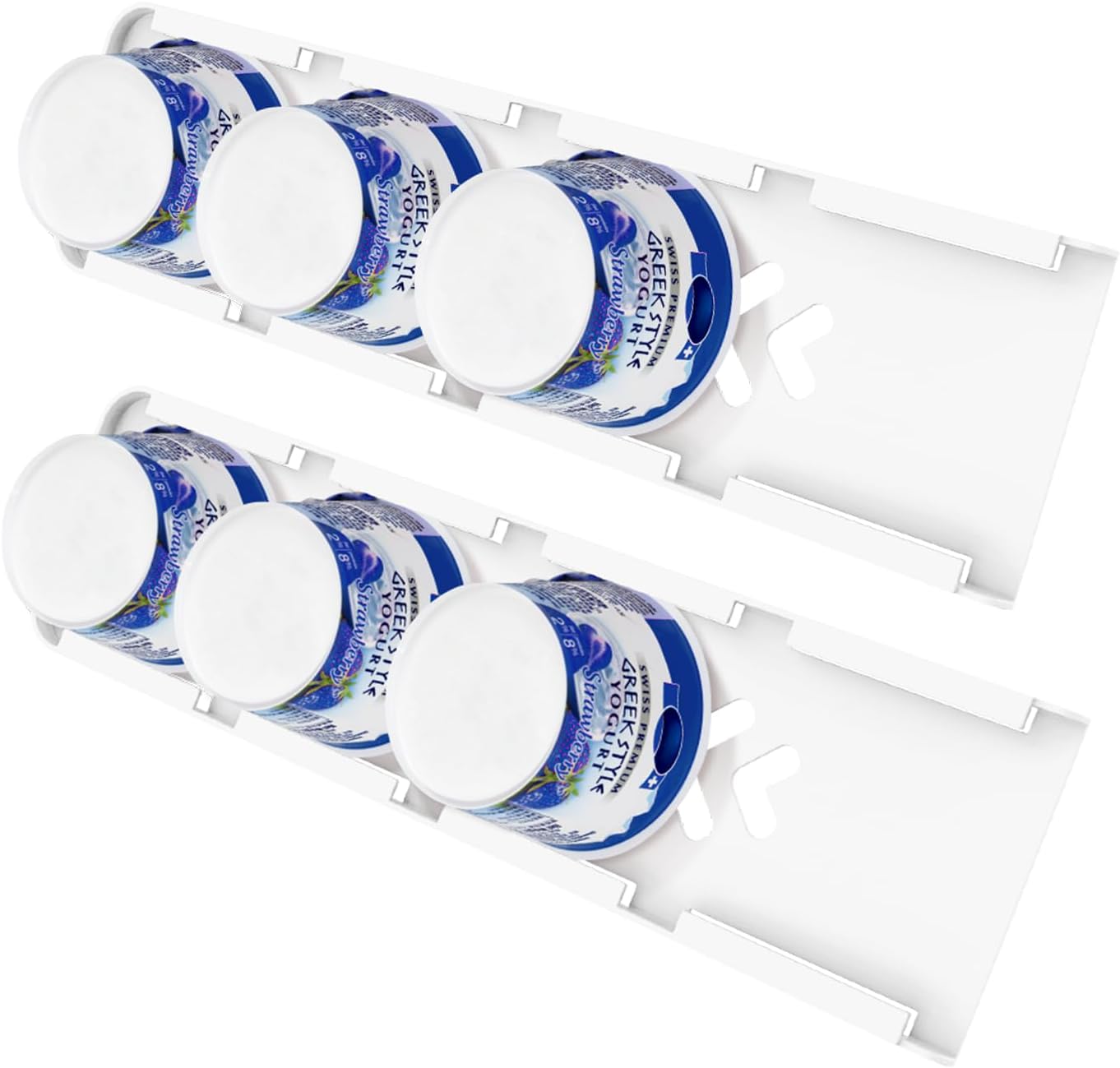 Sophico Yogurt Organizer for Fridge, 4 Capacity Yogurt Sliders for Refrigerator, Yogurt Holder with Adhesive Tapes for 3.75 Inch In Diameter Yogurt, Greek and Vegan Yogurt (White,2 Pack)