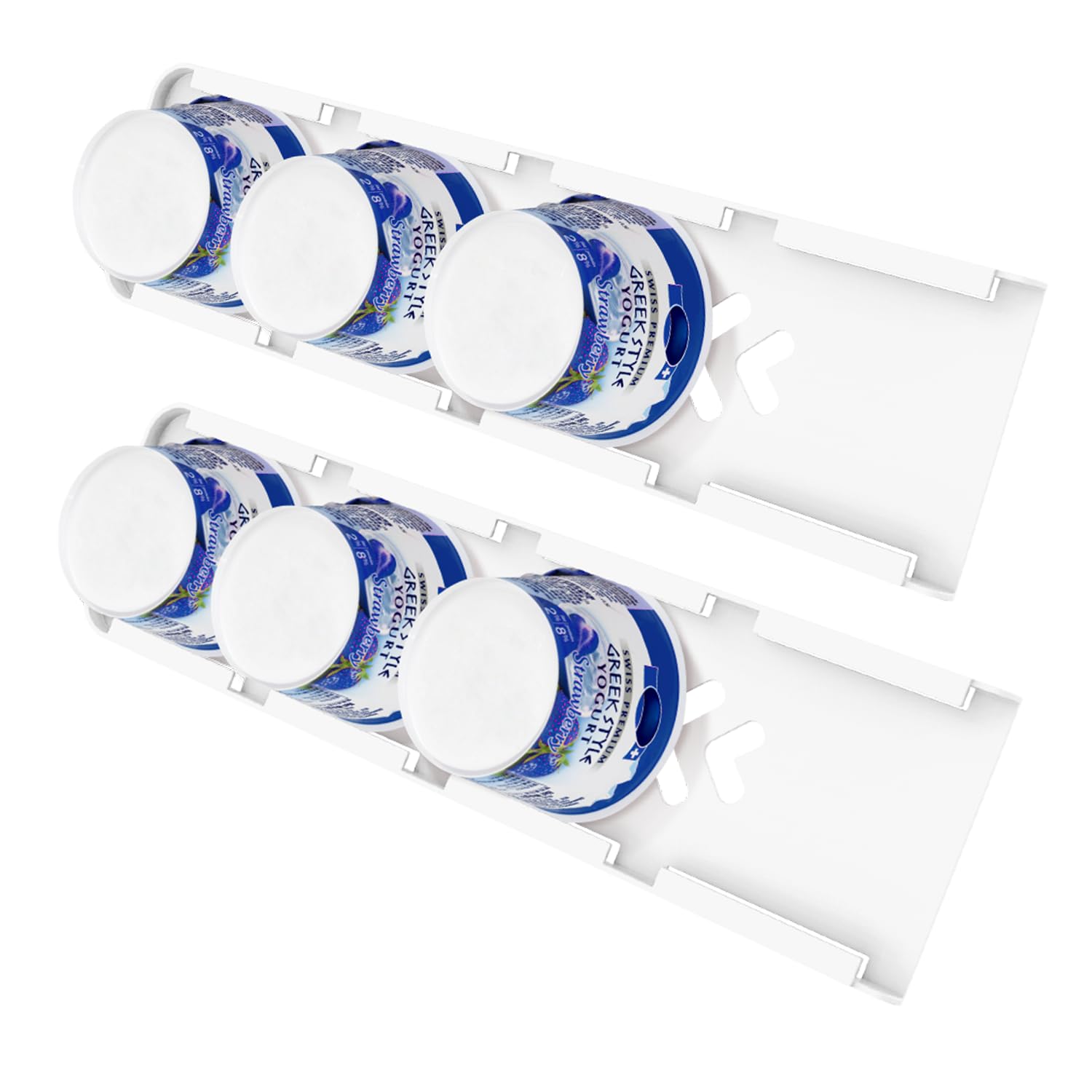 Sophico Yogurt Organizer for Fridge, 4 Capacity Yogurt Sliders for Refrigerator, Yogurt Holder with Adhesive Tapes for 3.75 Inch In Diameter Yogurt, Greek and Vegan Yogurt (White,2 Pack)
