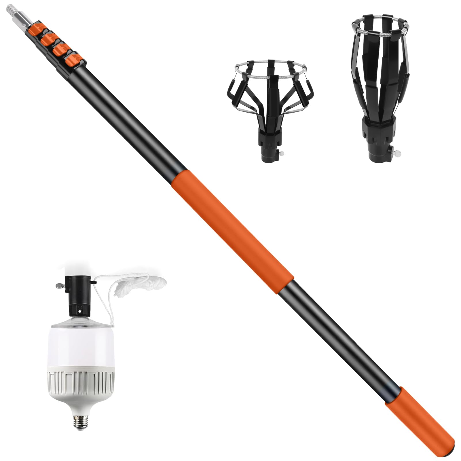 Light Bulb Changer,26FT Reach High Light Bulb Changer with Basket and Suction Cup,Light Bulb Changer for High Ceilings with 5-20FT Telescopic Extension Pole for High Ceilings and Recessed Lights