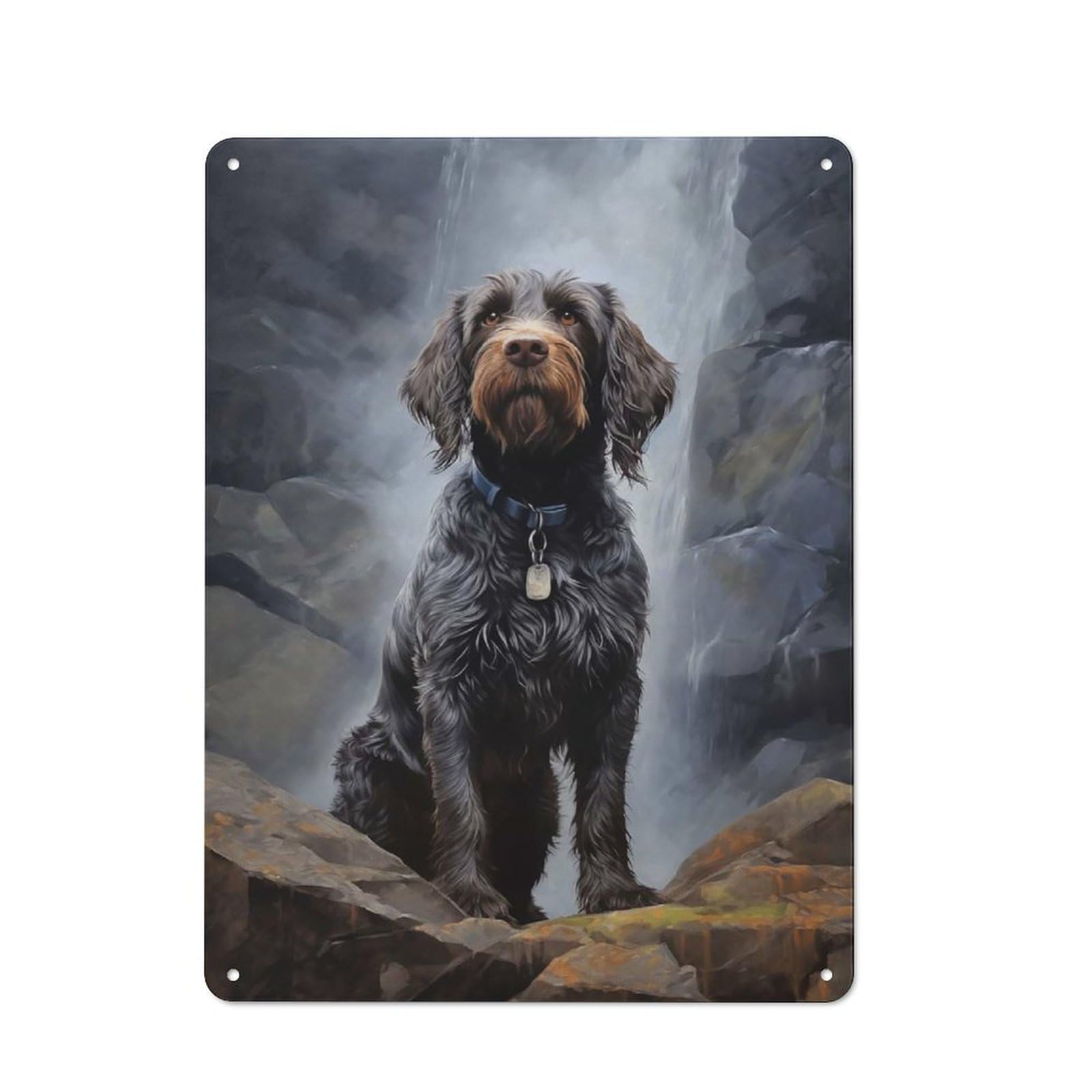Junmoney Style-6 Tin Wall Plaque 40X30cm With Wirehaired Pointing Griffo For Garage Wall, Suited To People Furnishing A Garage