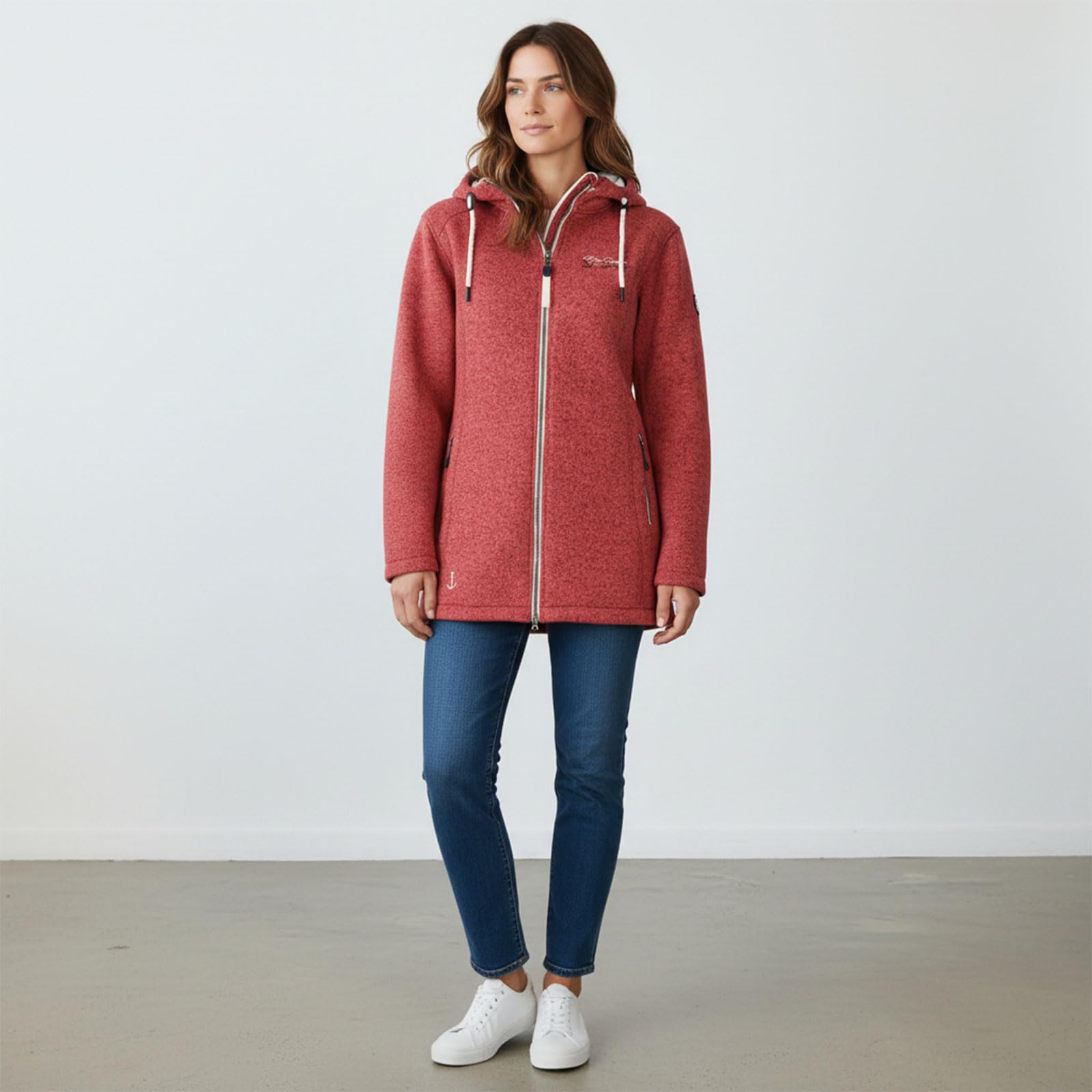Dry Fashion Damen Wollfleece-Mantel Amsterdam mit taillierten Schnitt - Fleecemantel mit verstellbarer Kapuze