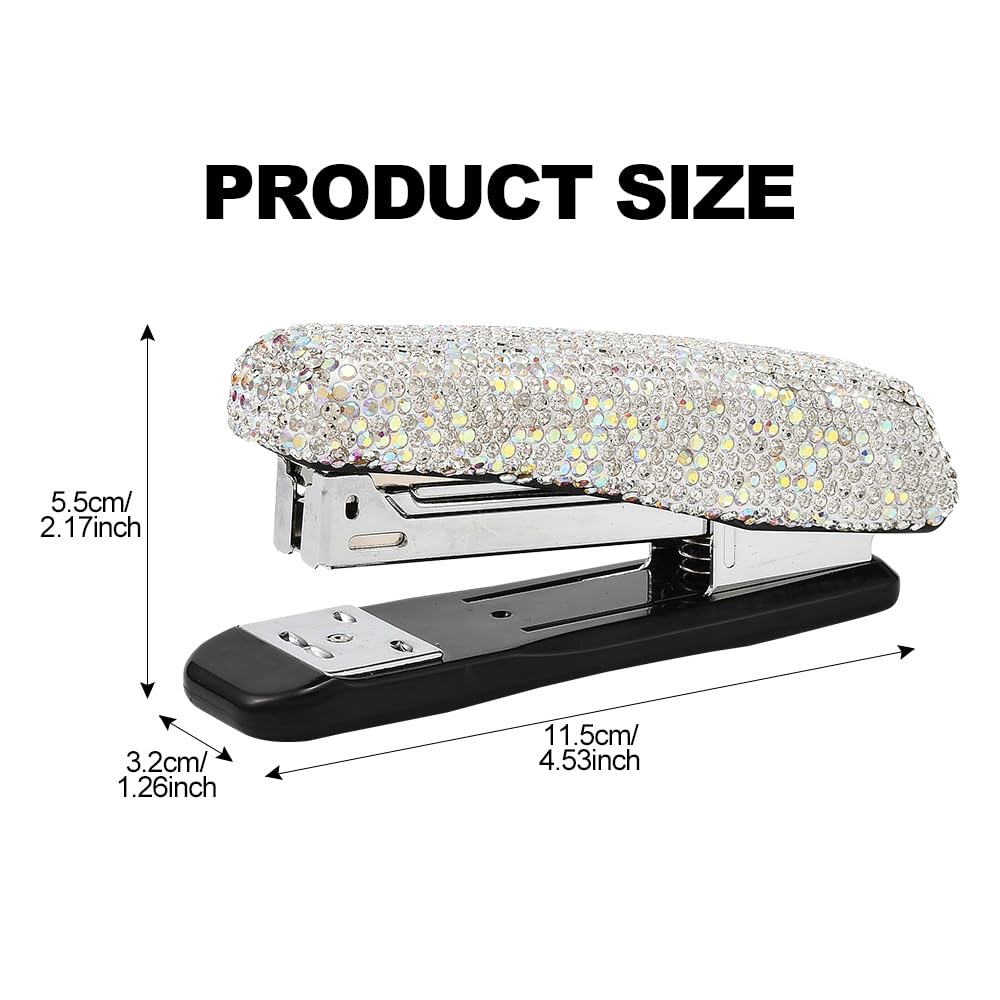 JSCARLIFE Bling Crystal Stapler,Sparkly Diamond Stapler for Desk Handmade Clay Rhinestone Machine Cute Stapler Pretty Office Stationery Kit for Girl Women Lady Christmas (Large Size-Silver) - Image 2