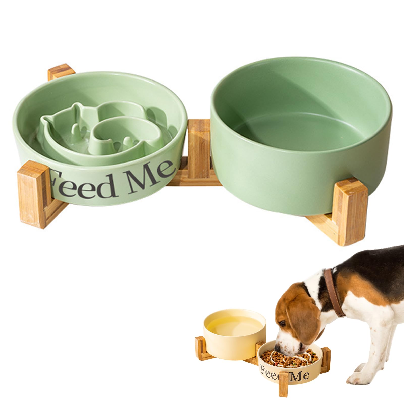 Hundenapf Keramik Napf Hund, Katzennapf Keramik, 2-in-1 Wassernapf Hund & Anti Schling Napf Hund/Katze, Hundenapf Erhöhter Futternapf Für Hunde, Näpfe, Tränken & Zubehör Für Hunde (Grün)