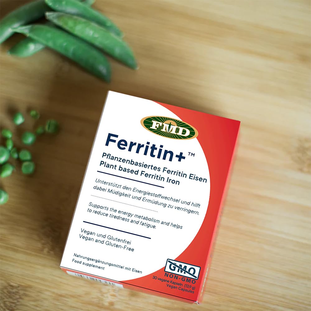 Ferritin+™ Eisen, 30 Kapseln, Sehr gut verträglich und Bioverfügbar, Pflanzenbasiert, Magensaftresistente Kapsel führt zu guter Aufnahme im Darm