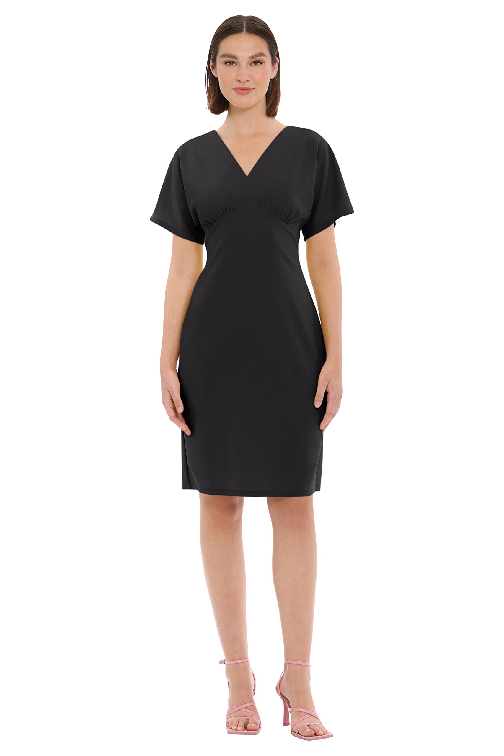 Donna Morgan Womens Short Sleeve V-Neck Empire Waist Knee Length Dress Workwear Office Desk to Dinner Guest of