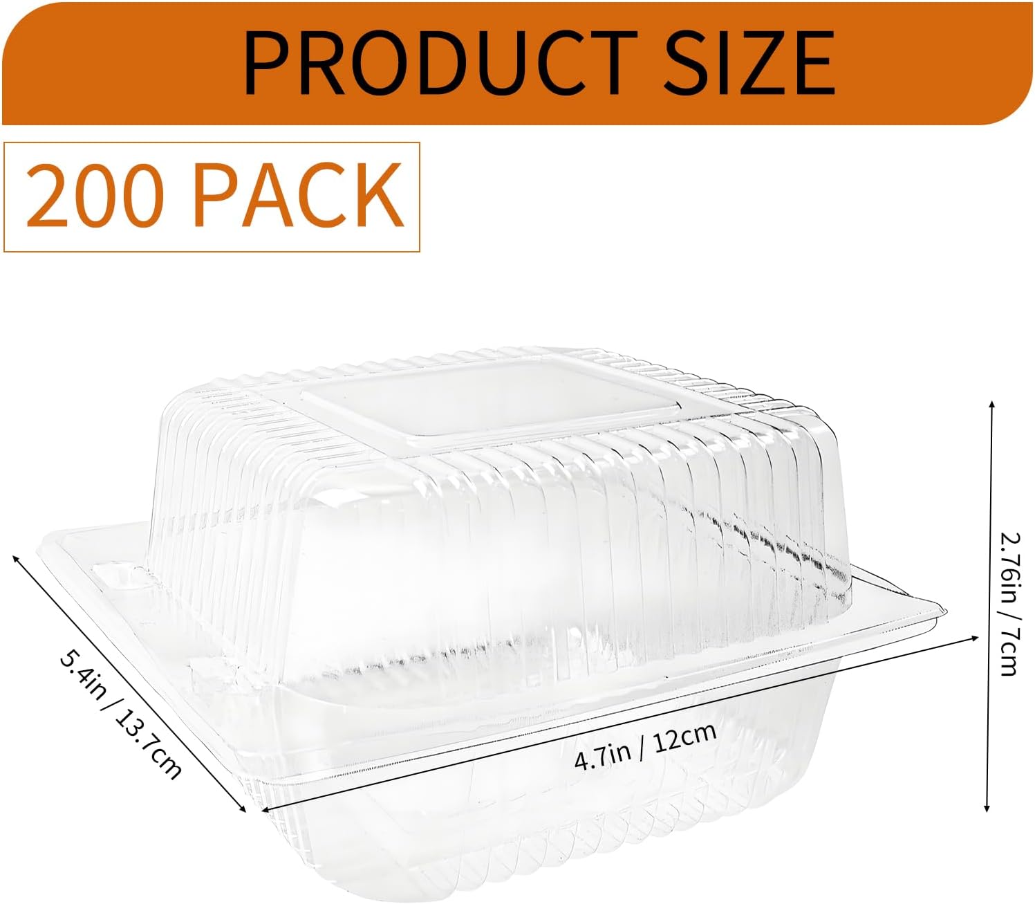 Cheardia 200 Pack Plastic Disposable Clamshell Container, Clear 5 Inch Square Hinged Take out Dessert Container with Lid for Sandwiches, Pasta, Cakes, Chips, Hamburgers