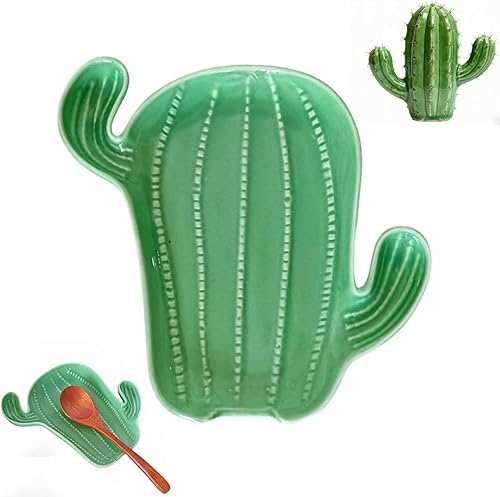 Lindo soporte de cuchara de cerámica para estufa, soporte para cuchara de café y cocina en forma de cactus y soporte para encimera de cocina, estufa