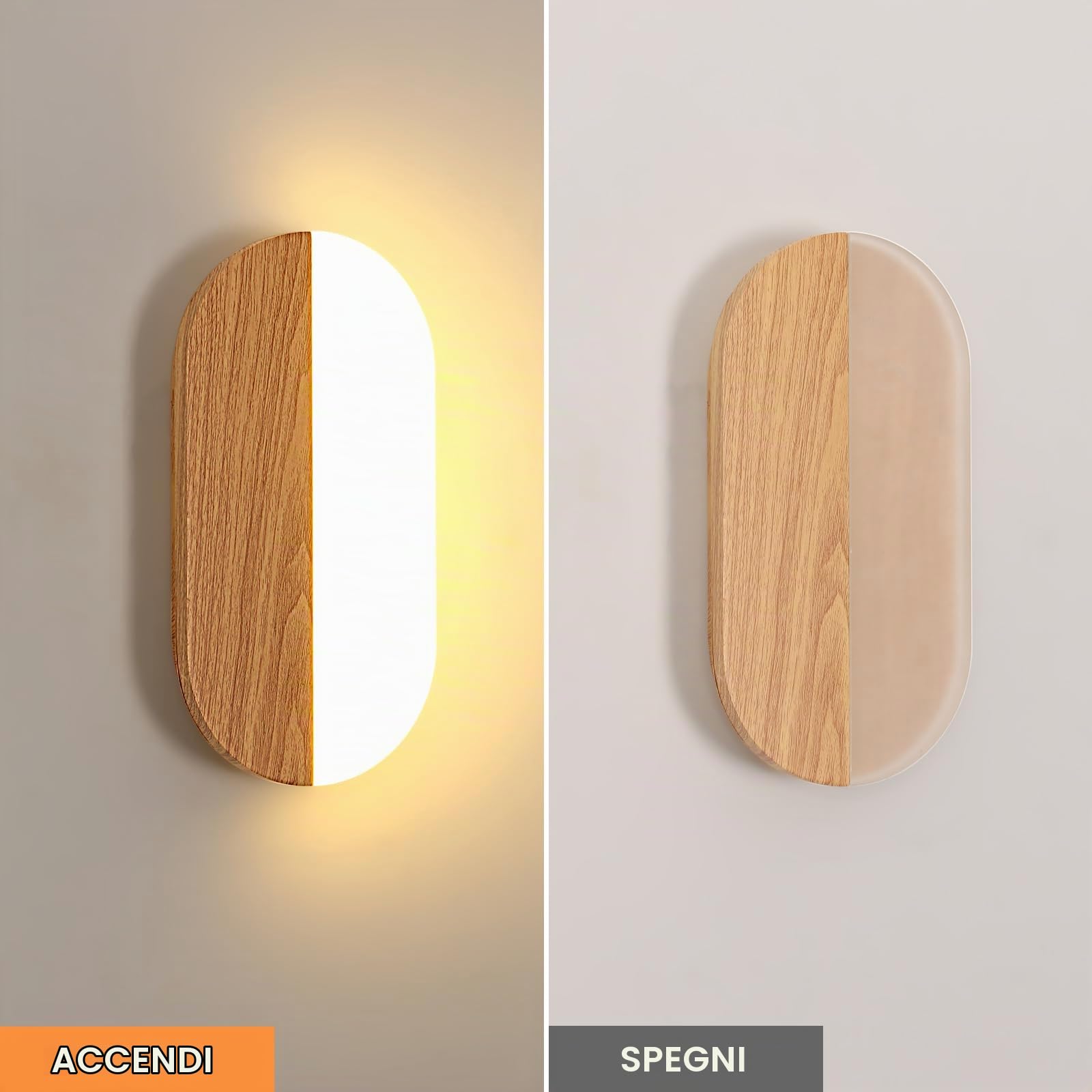 2 Pezzi Applique da Parete Interno LED | Lampada da Parete Moderno in Acrilico Effetto Legno, per Soggiorno, Camera da Letto, Corridoio