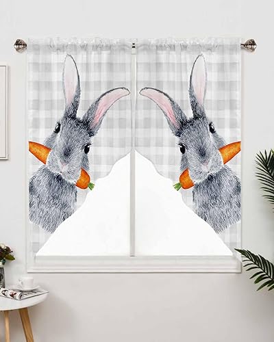 Miniatura 3 de Cenefas de cortina de Pascua con diseño de conejo, conejo, zanahoria, cenefa de Pascua para cocina, cenefas de ventana con bolsillo para barra,