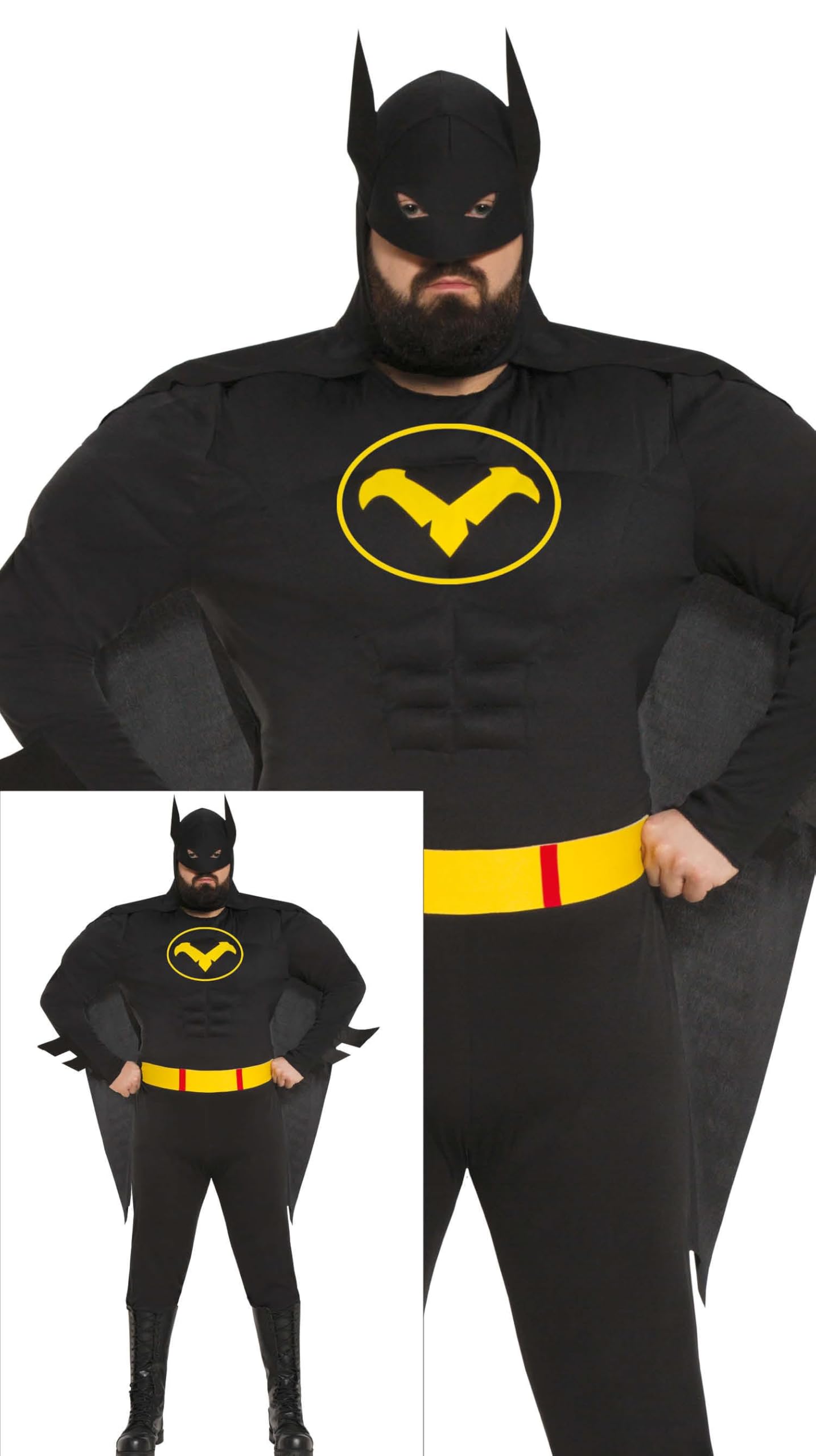 FIESTAS GUIRCA | Disfraz Black Hero - Capa, Capucha, Cinturón y Mono - Disfraces de Superhéroes y Villanos para Halloween, Carnaval y Fiestas de Disfraces - Adulto y Adolescente - Negro