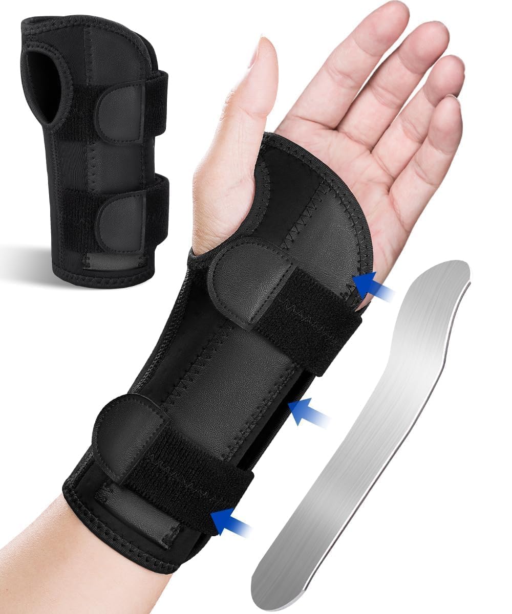 Wrist Brace with Metal Wrist Splint Carpal Tunnel Wrist Brace for Night Sleep Adjustable Wrist Support Men Women for Tendonitis Arthritis Pain Relief - Left Hand, Fit Most, Fit 6.9-8.9 inch