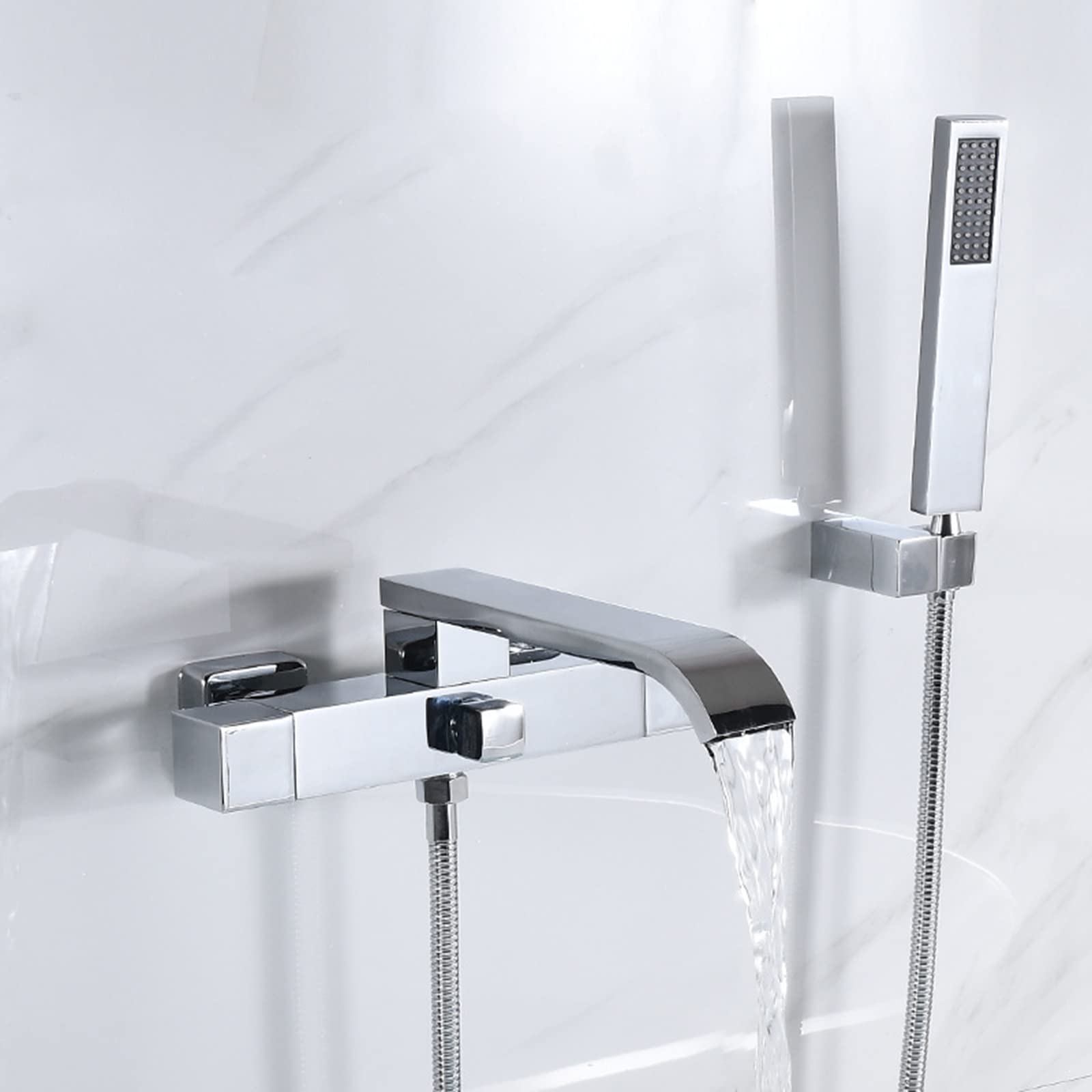 SnamicE Bath Taps with Shower 360Swivel Outlet Bath Bathtub Mixer Tap with Shower Hot and Cold Tub Taps Bifunctional Bathroom Bath Shower Filler Mixer Tap,Chrome,