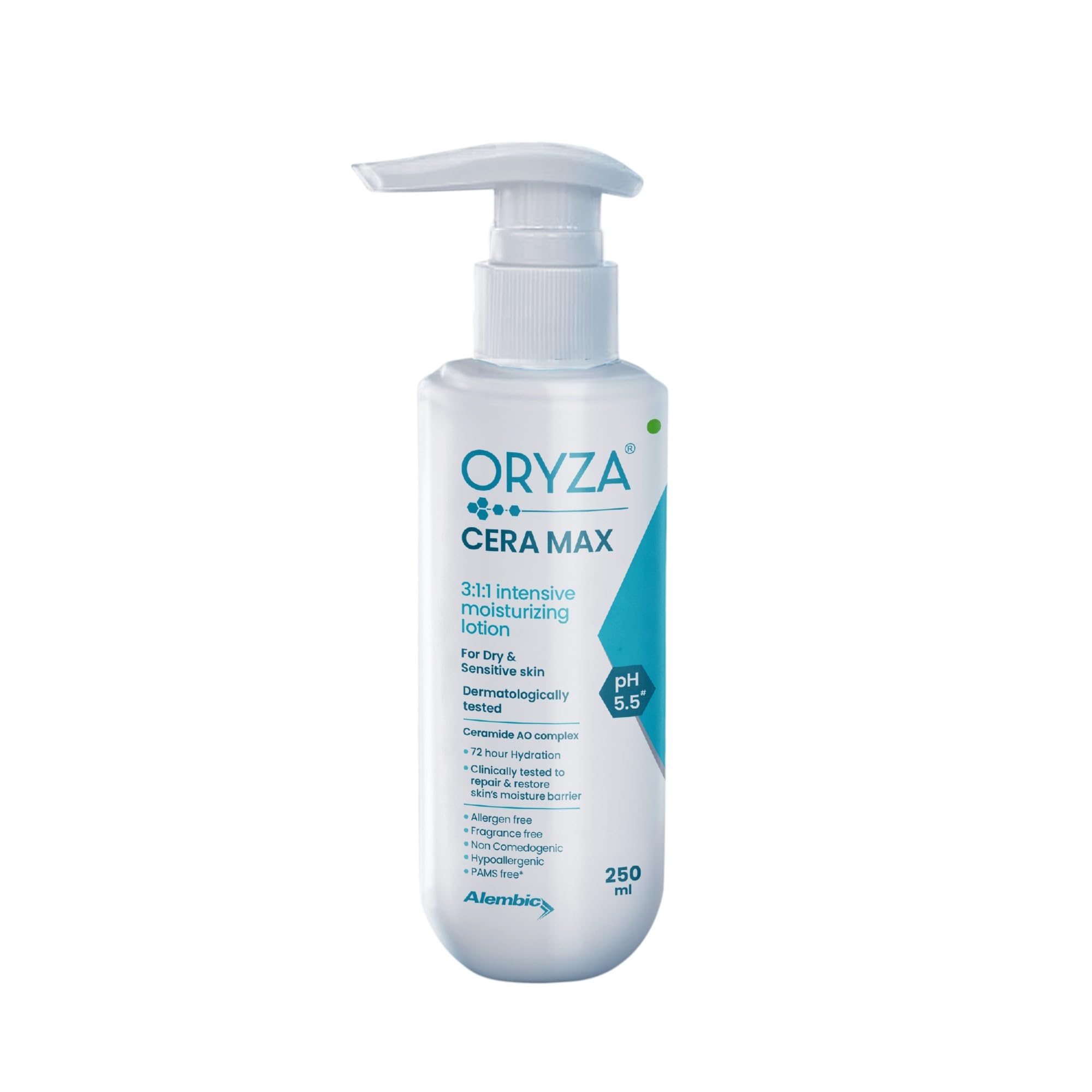 Oryza CERAMAX Intensive Moisturizing Lotion 250 ml | For Dry & Sensitive Skin | Non-Comedogenic & Paraben Free | With 5 Ceramide & Hyaluronic Acid | 72 Hours Long Hydration Pack of 1 - By Alembic Pharma