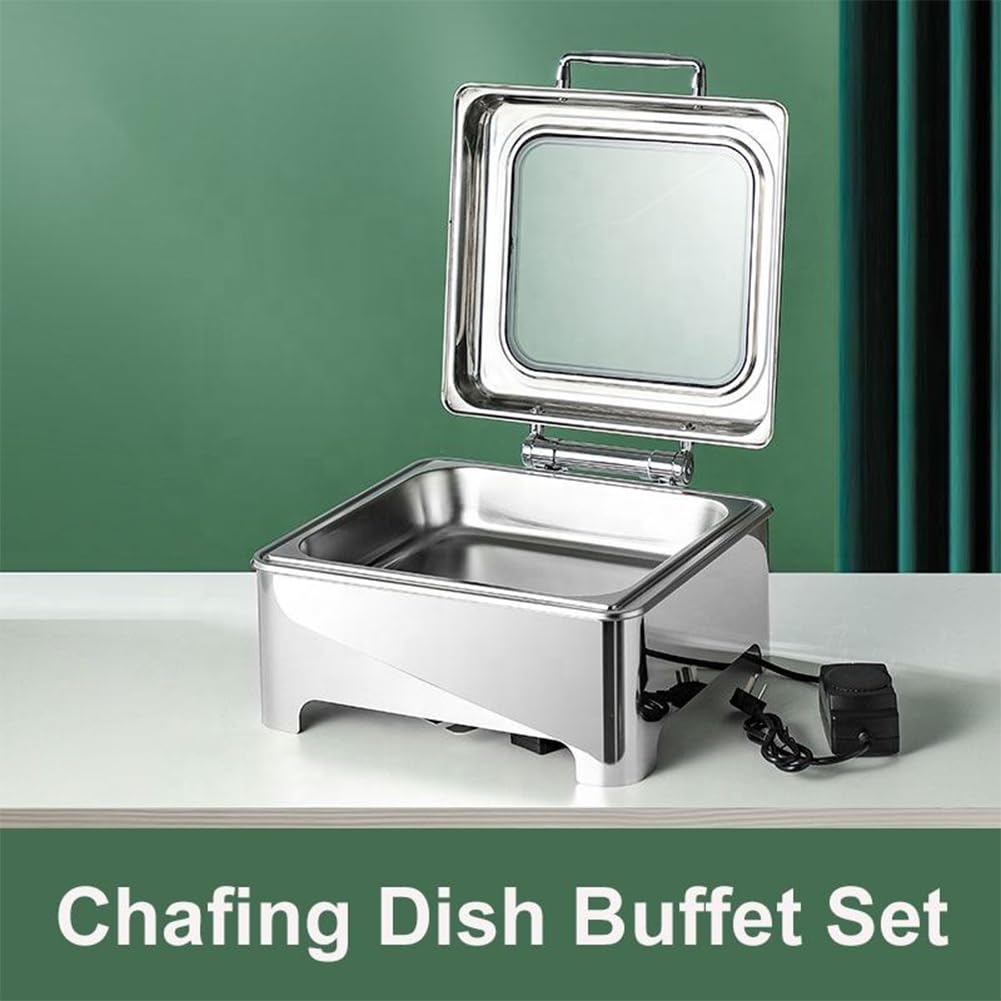 Juego de platos de roce, calentador de wok de acero inoxidable, freidora hidráulica acolchada con sartén de agua y cubierta superior abatible para cenas, fiestas, cocina, bodas, banquetes