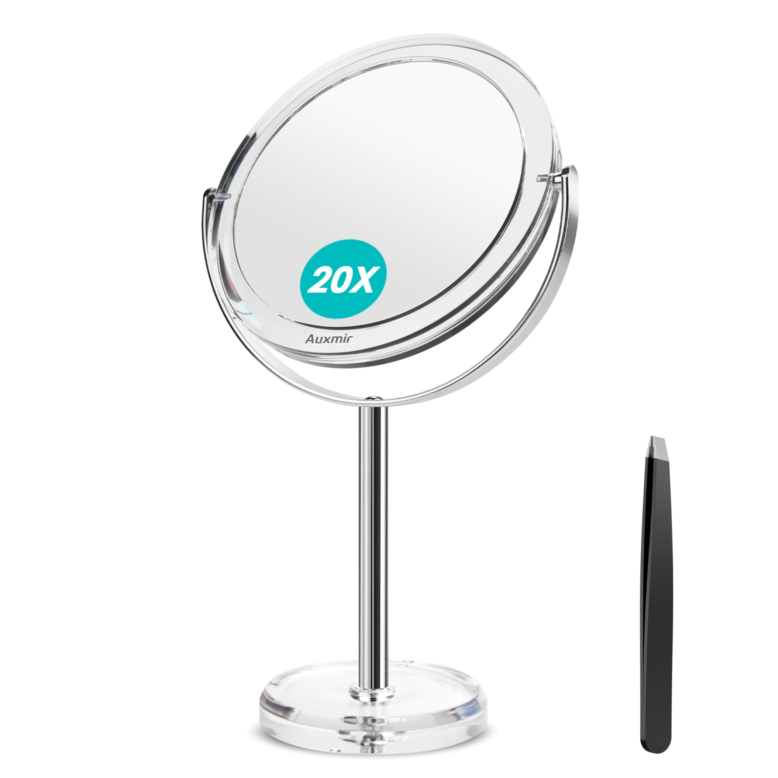 Auxmir Espejo Maquillaje con Aumento 20X / 1X, Espejo de Mesa Baño Doble Cara, Giratorio 360°para Maquillaje, Afeitado, Depilación Cejas y Cuidado Facial