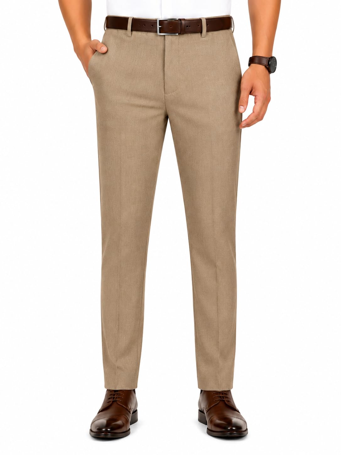 mc henry Men's Classic Stretchable Wrinkle Free Dobby Slim Fit Formal Trousers-picture-24